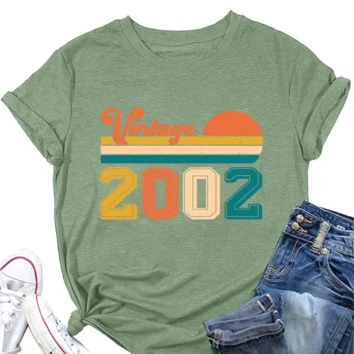 20th Birthday T-Shirt Women Vintage 2002 Gift Graphic Tees