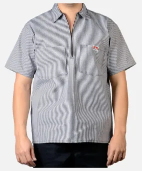 Ben Davis Short Sleeve Half-Zip Work Shirt - Brown Stripe