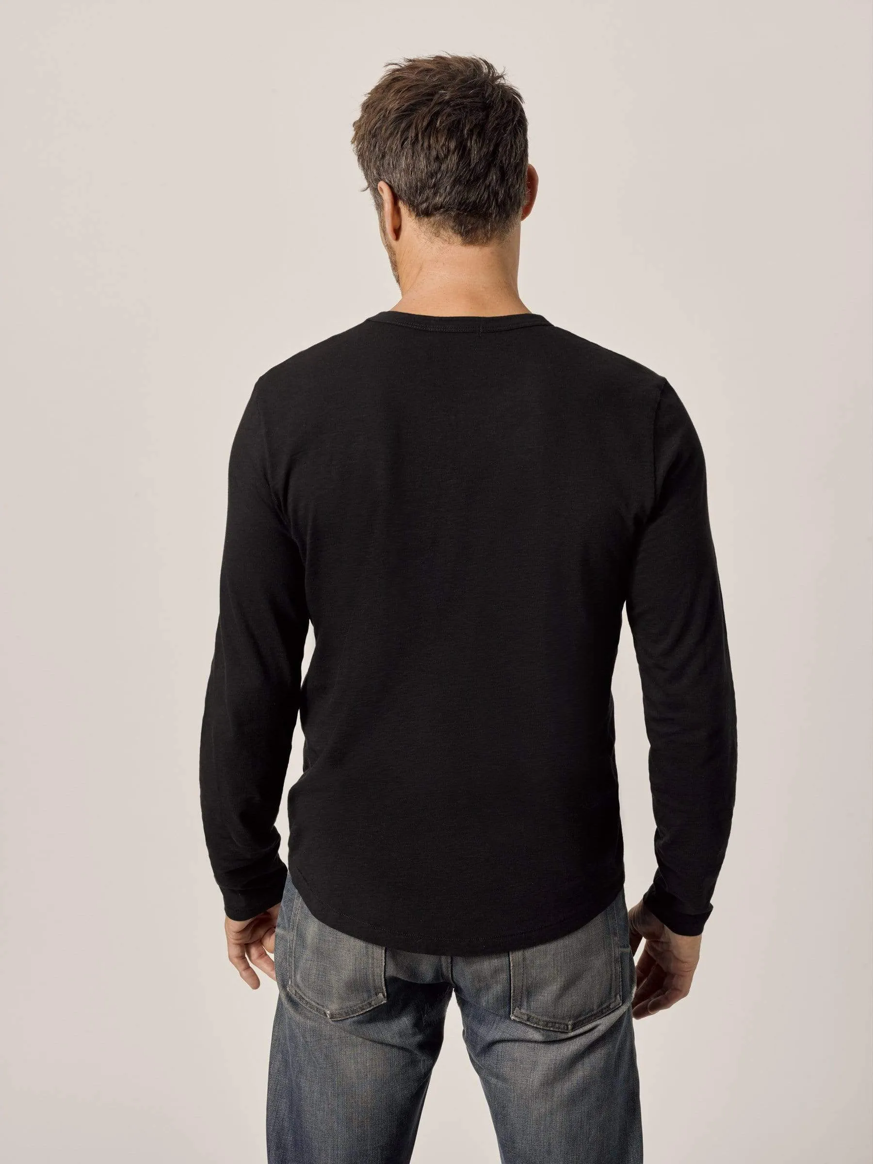 Black Long Sleeve Slub Curved Hem Tee