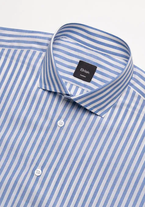 Blueish Grey Cotton Linen Stripes Shirt - Soft Cut Away Classic Collar