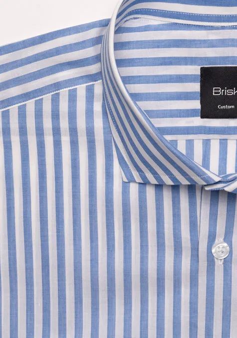 Blueish Grey Cotton Linen Stripes Shirt - Soft Cut Away Classic Collar