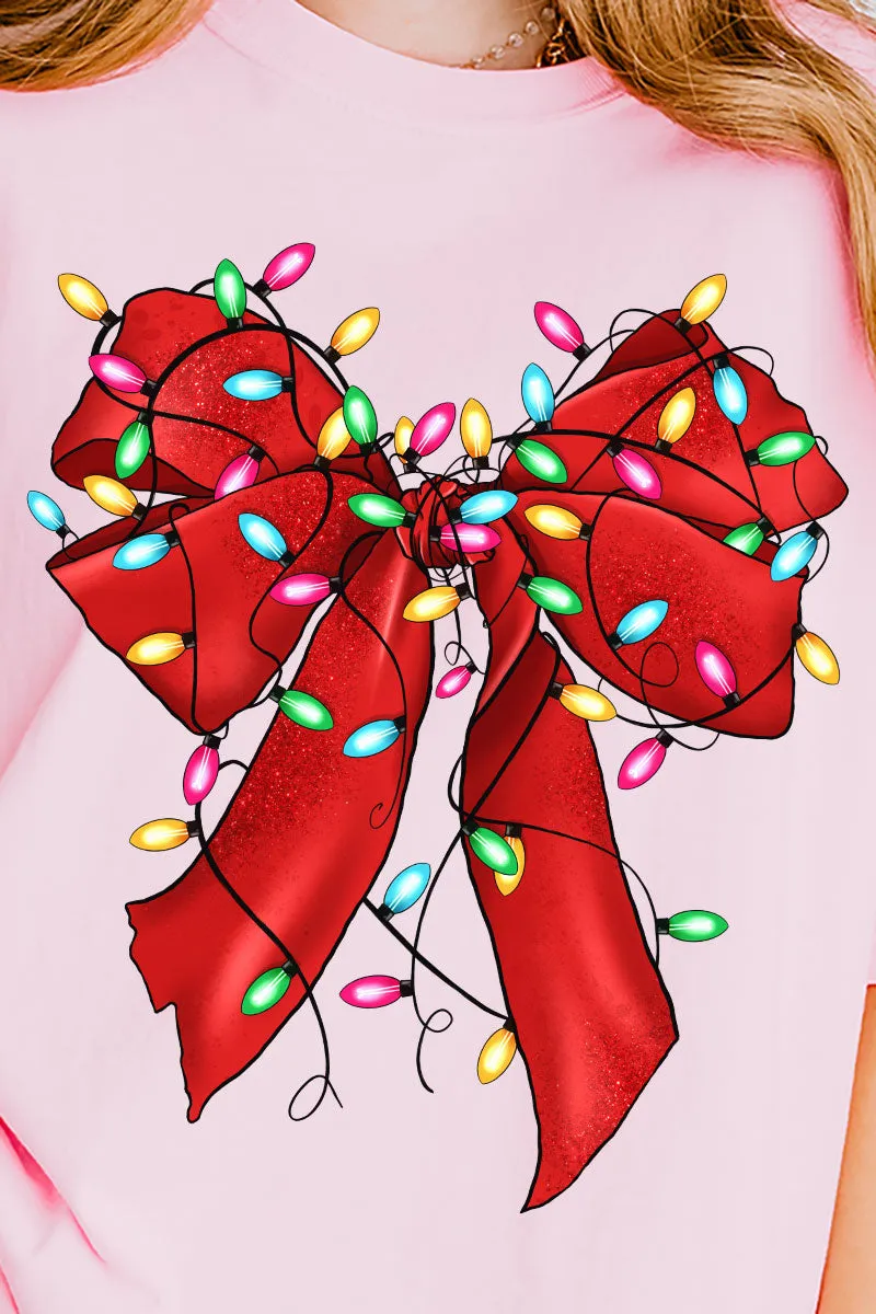 Christmas Lights Coquette Bow Comfort Colors Adult Ring-Spun Cotton Tee