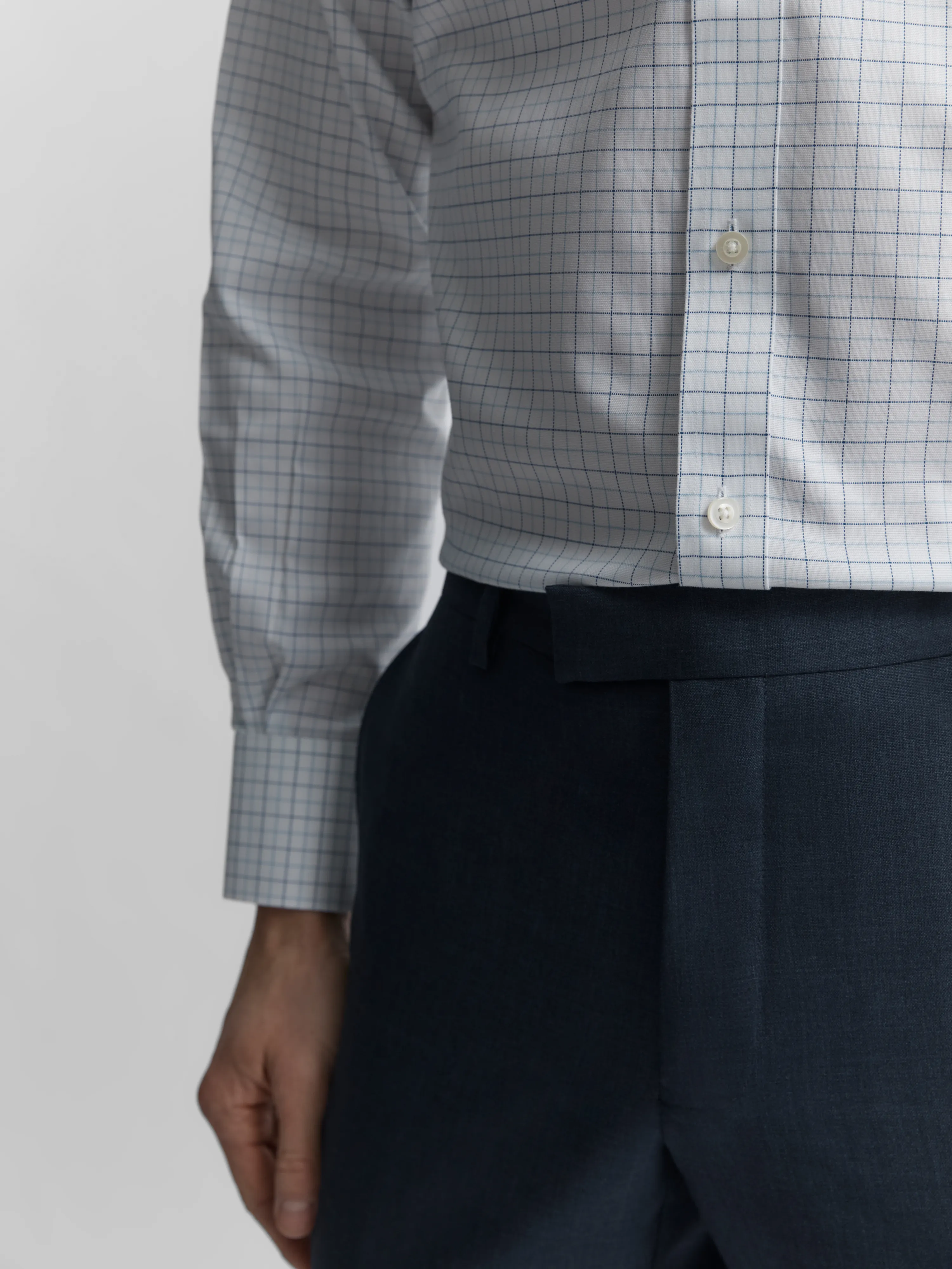 Non-Iron Navy & Blue Double Check Oxford Regular Fit Single Cuff Classic Collar Shirt