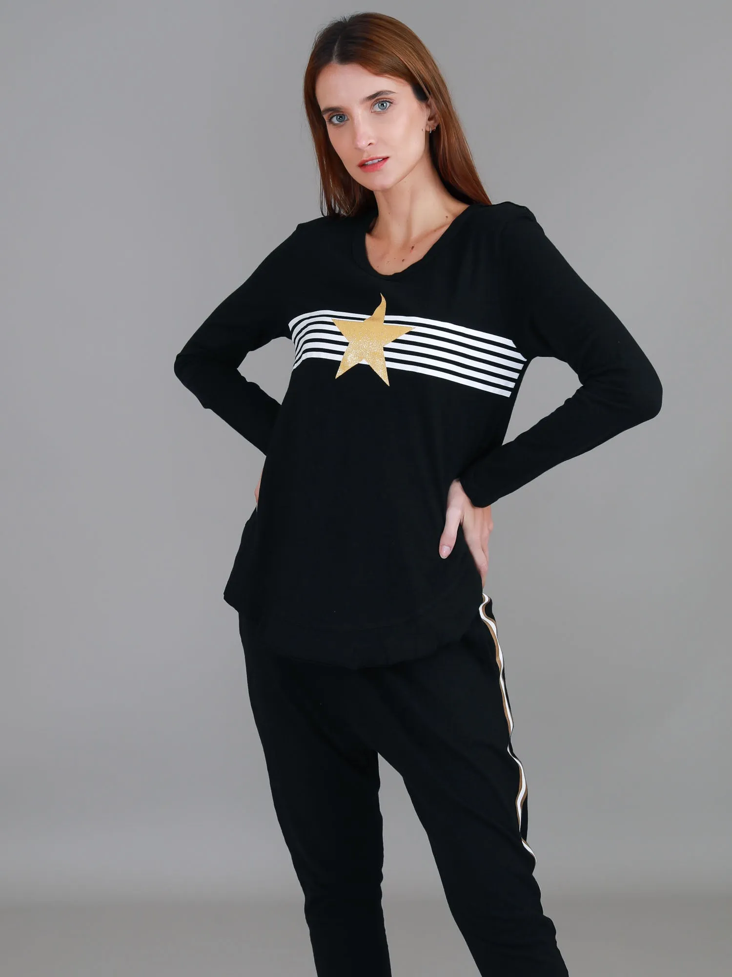 Nora Print Curved Hem T Shirt