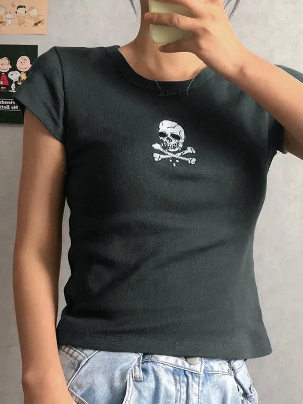 Skull Allover Print Trendy Crop Cami Top