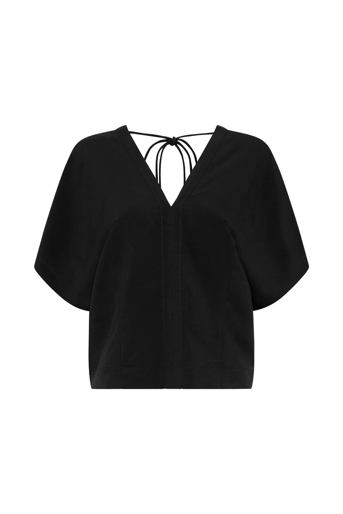 Viscose Linen V Neck Top in Black