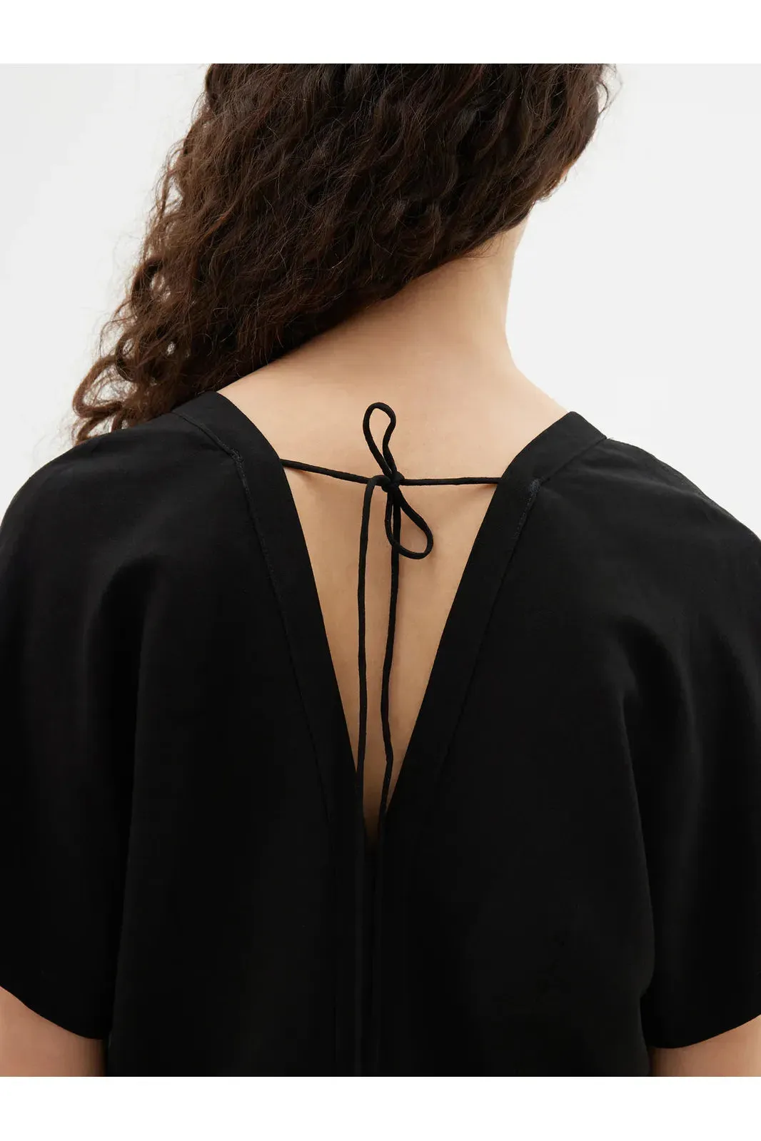 Viscose Linen V Neck Top in Black